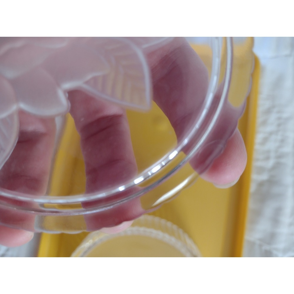 Vtg Teleflora Oval Rose Box Frosted Crystal Glass Jewelry Ribbed Trinket Clear - Picture 6 of 8